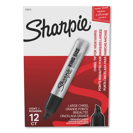 Sharpie King Size Permanent Marker, Broad Chisel Tip, Black, PK12, 12PK 15001